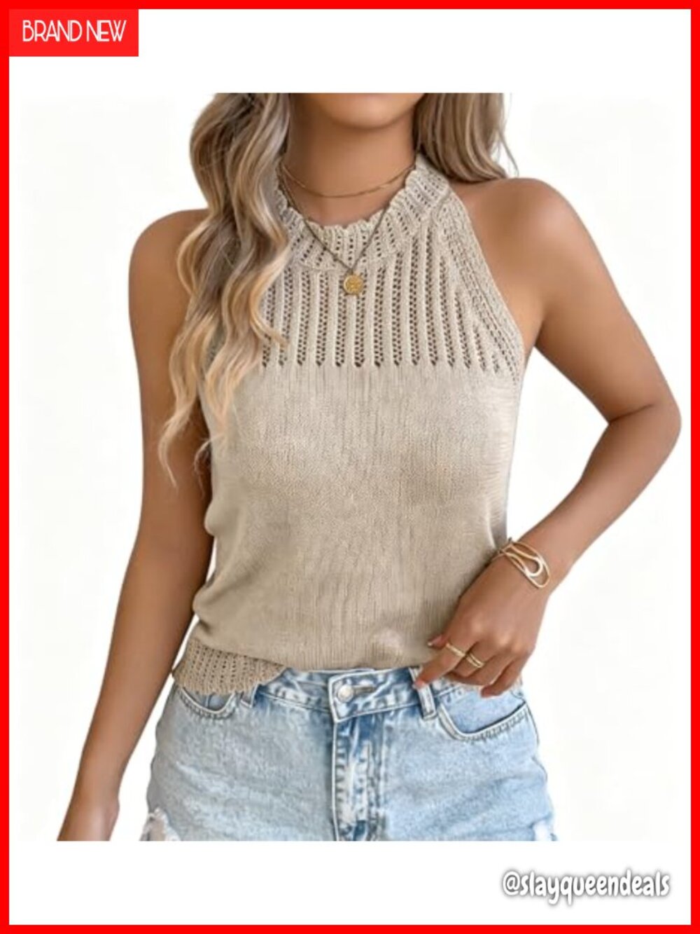Women's Hollow Out Knit Sweater Vest Sleeveless Crew Neck Tank Top